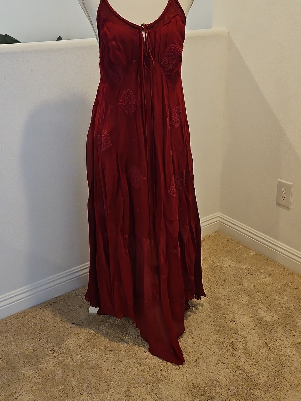 Free People Burgundy Halter embroidered Sequin Dress Sz 6